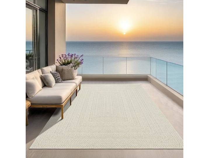 Tapis Intérieur Extérieur 200x290 cm Style Jute Naturel Polypropylène Crème Confortable Élégant Salon Chambre Couloir