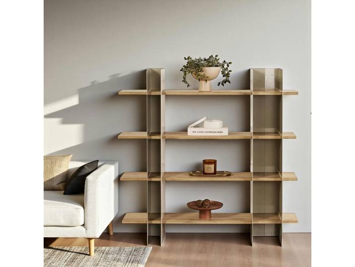 Bibliothèque étagère 4 niveaux avec niches JENA - Taupe