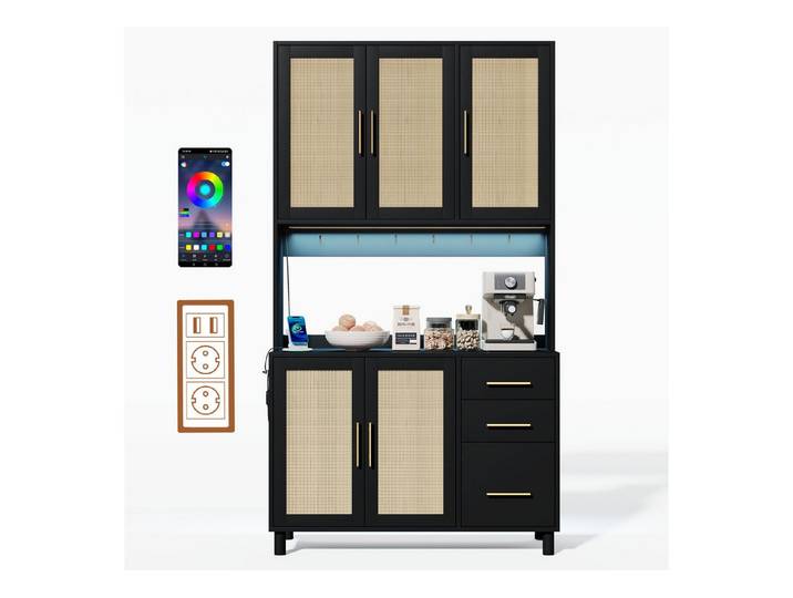 Rutaqian Buffet Küchenanrichte, LED Buffet, Mehrzweckschrank,mit Steckdosen, Schubladen (1-St)
