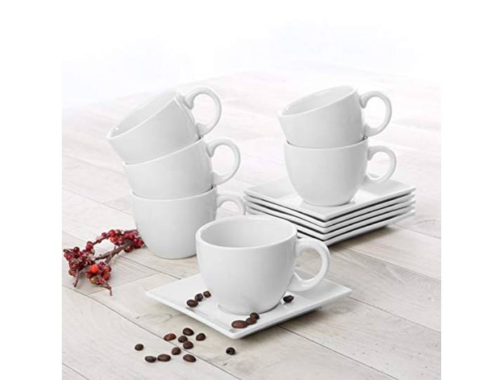 Holst Porzellan PA 151 Set 12, Kaffee-/Cappuccino-Tassen Palermo 0,20 l mit Untere, 6 Tassen mit 6 Unteren