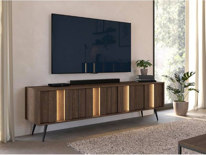 Compleo TV-Schrank Braun 4 Türen PICO, TV-Lowboard mit LED-Beleuchtung, Eiche dunin