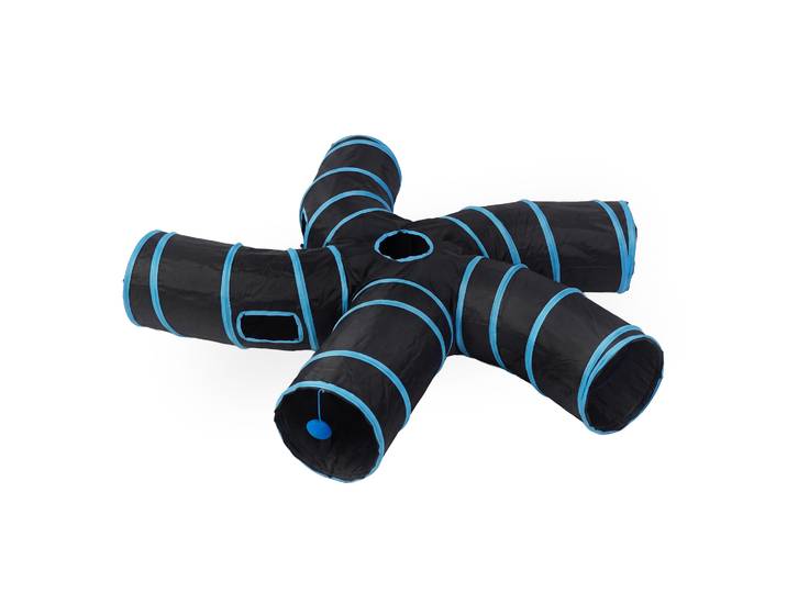 Katzentunnel faltbar 5-Wege 138 cm schwarz/blau