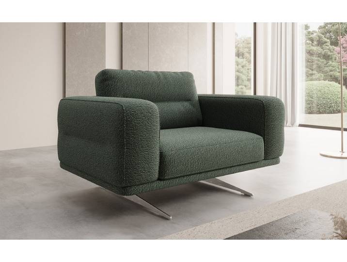 Designer Sofa-Sessel Torino mit Armlehnen in Bouclé - Weiß - Bouclé - Luxusbetten24