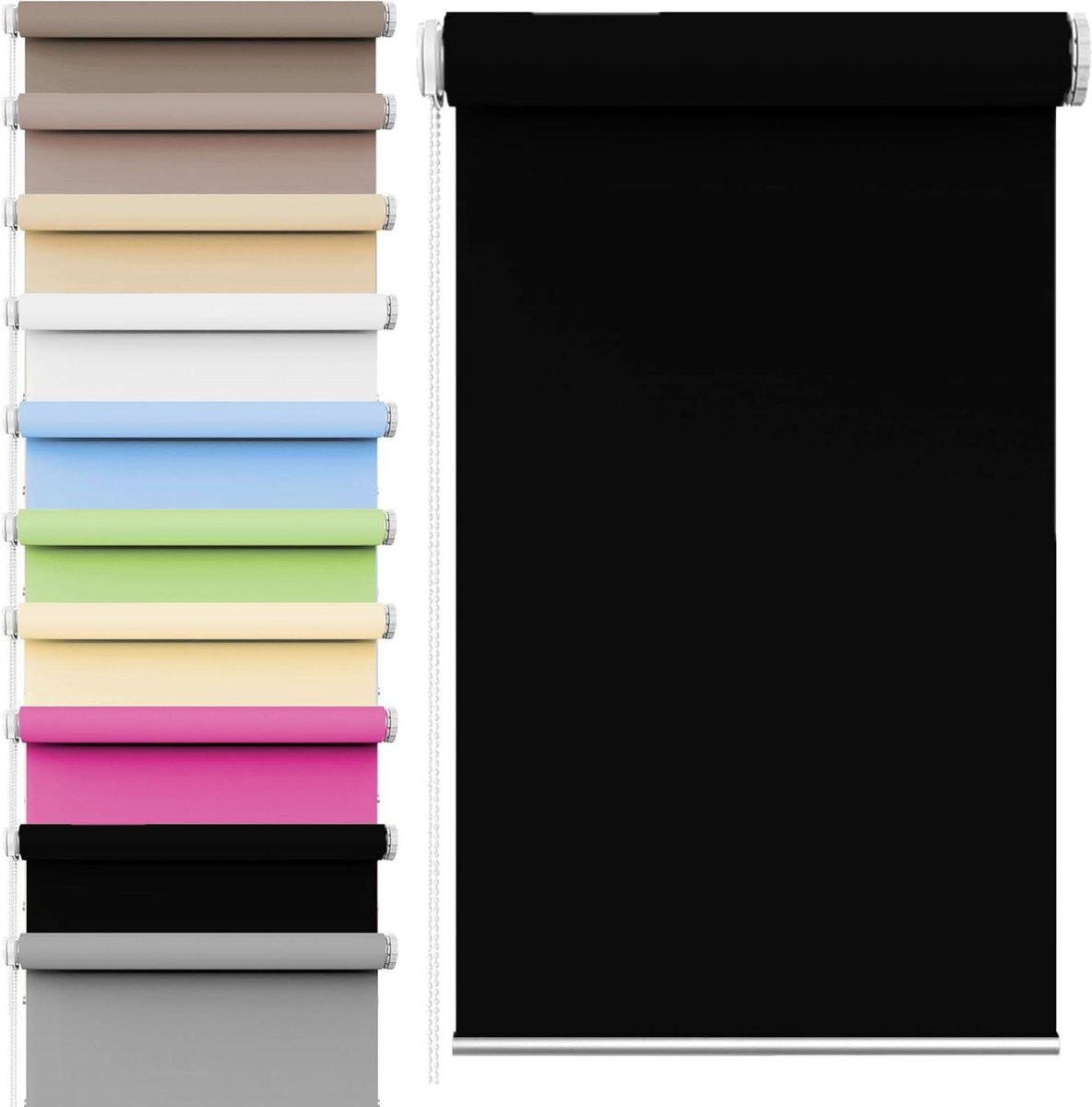 Verduisterend Rolgordijn Textiel - Zwart - Thermische Isolatie en UV-bescherming - Breedte: 55 cm