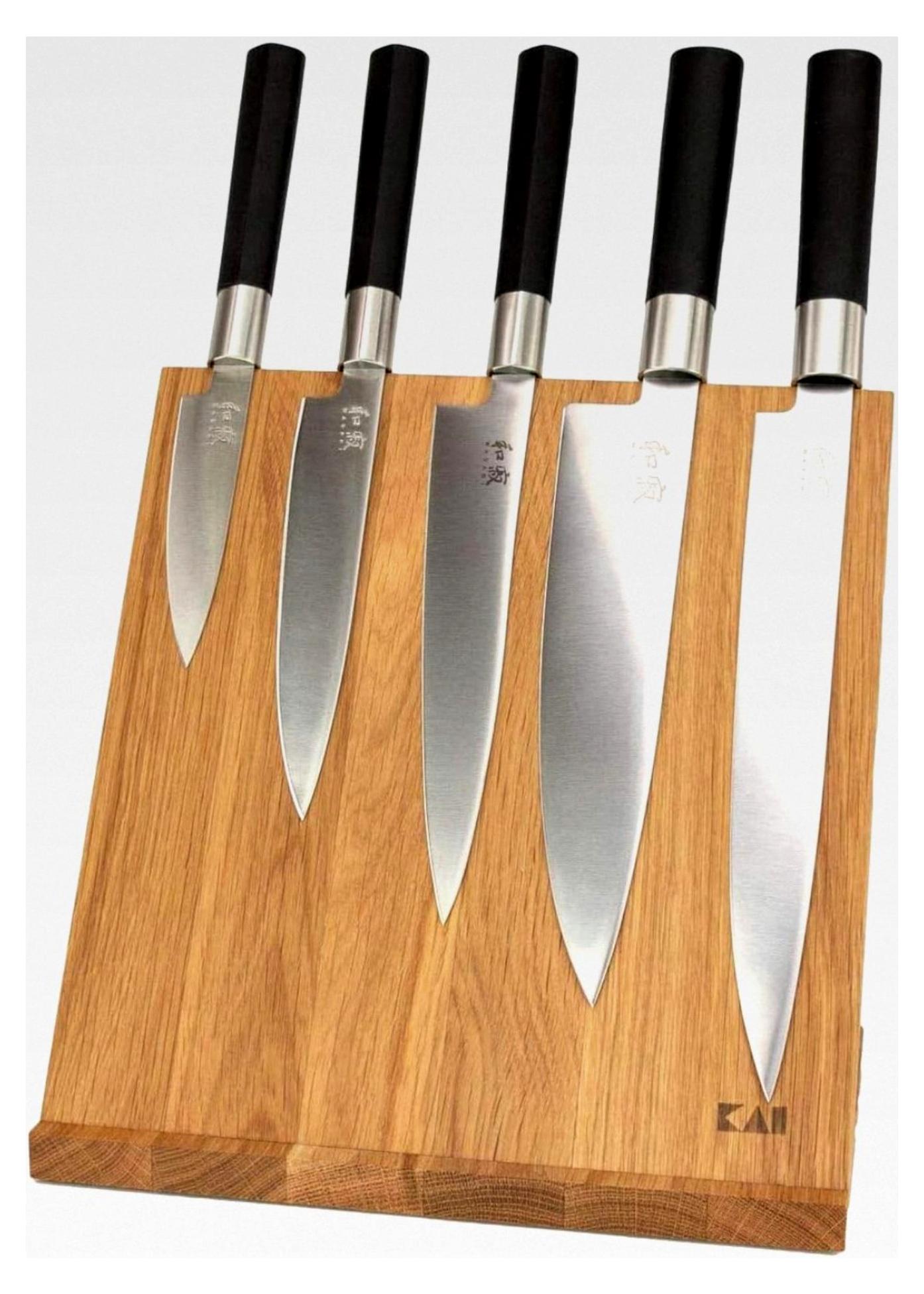 Kai Wasabi Black Messer-Set | 5 ultrascharfe Kai-Messer + Kai Magnet-Messerblock