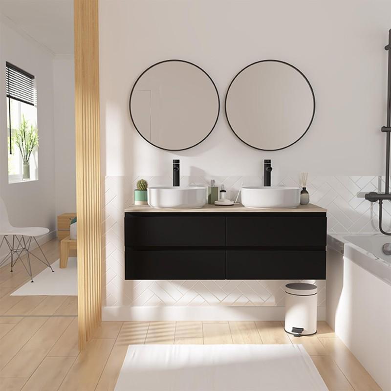 SORRENTO Doppelwaschtisch 120cm hängend - Holzoptik Arbeitsplatte