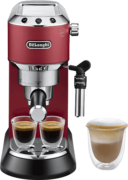 DE LONGHI Cafetera express - De'Longhi Dedica EC685.R, 1300 W, 15 bar, Thermoblock, Espresso manual, Función 2 tazas, Rojo