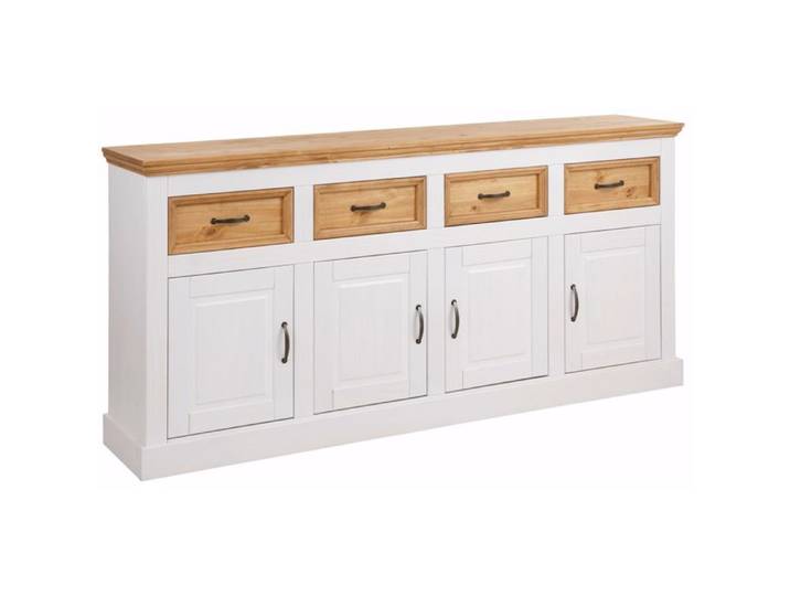 Selma - Buffet Aves 4 Portes Et 4 Tiroirs En Pin Teinté Blanc