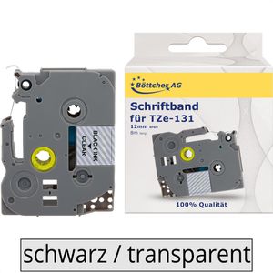Kompatibles Schriftband für Brother TZe-131, 12mm, Länge 8m, schwarz auf transparent