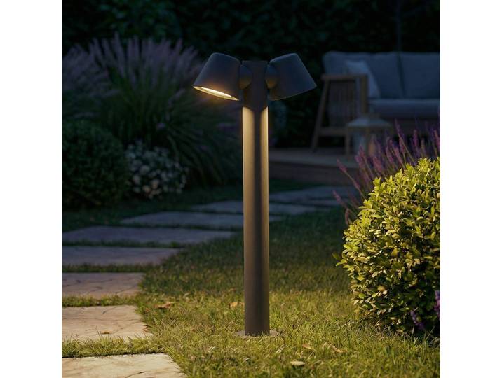 Wegeleuchte Ileyna Lindby, dimmbar, alu / grau / zink, Aluminium, Modern