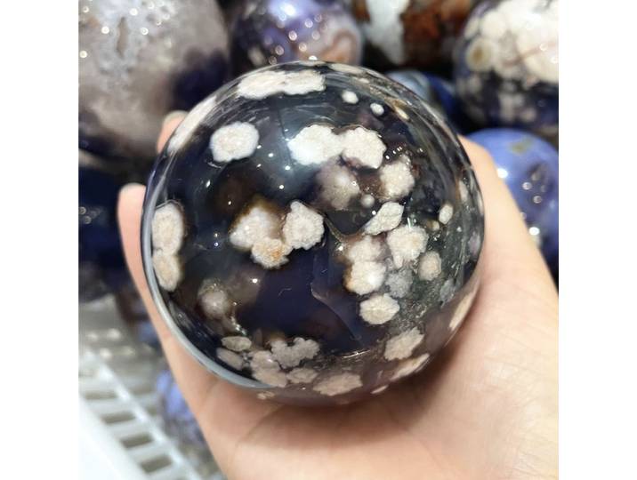 6-8 cm précieuse fleur de cerisier noire Agate boule de cristal minéral Collection sphère de pierre esthétique décor à la maison énergie Quartz 2025