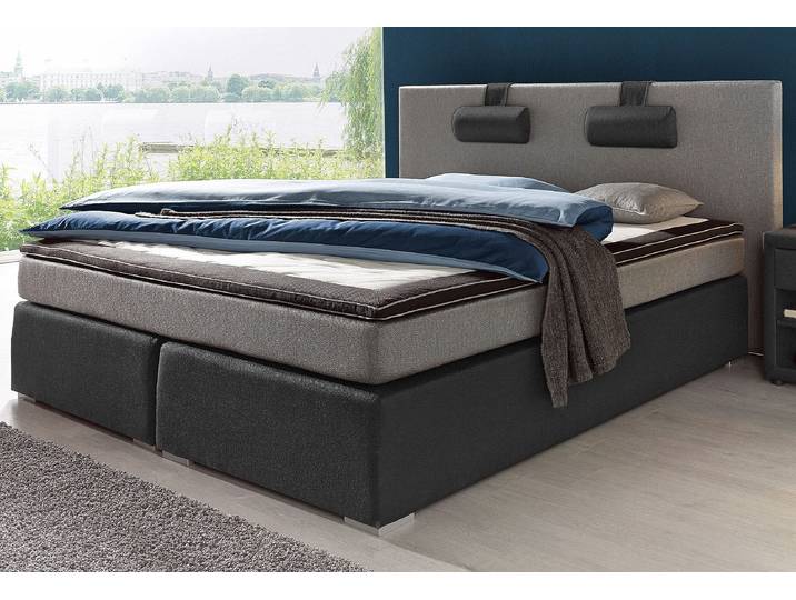Boxspringbett Rick , schwarz (1 (=schwarz, grau)), Liegefläche B/L: 180cm x 200cm, kein Härtegrad, Bonnell-Federkernmatratze, Das Kopfteil, die Obermatratze, die untere Box, die Nackenkissen und der Topper des Schlafzimmermöbels sind mit Strukturstoff (65% Polypropylen, 35% Polyester);Jersey Vlies aus 100% Polyester;Spiegelfläche des Toppers aus 100% Polyester, ATLANTIC HOME COLLECTION, Komplettbetten, Boxspringbett, mit Bonnell-Federkernmatratze, inkl. Topper