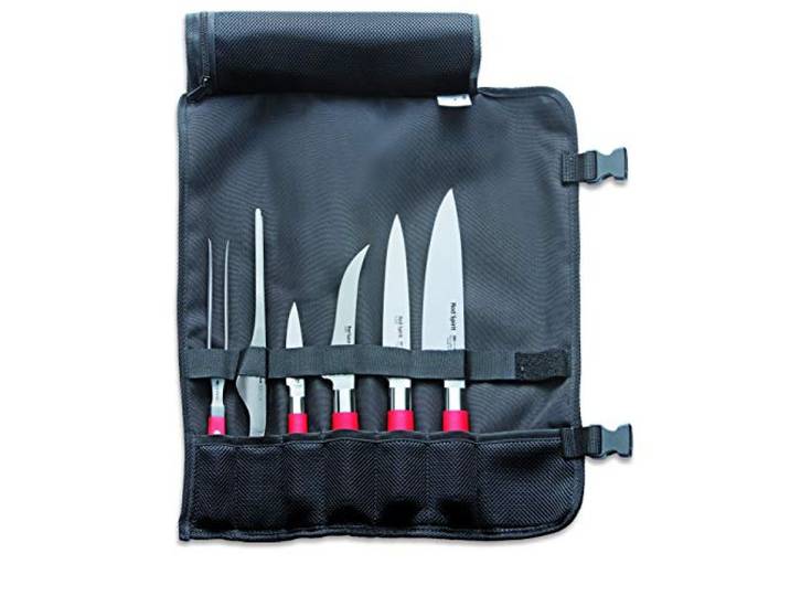F. Dick Messerset Red Spirit (Rolltasche, Fleischgabel, Kochmesser, Filetiermesser, Officemesser, Büffet-Pinzette, Ausbeinmesser 56° HRC) 81767000, Rot, 50 cm x 43 cm