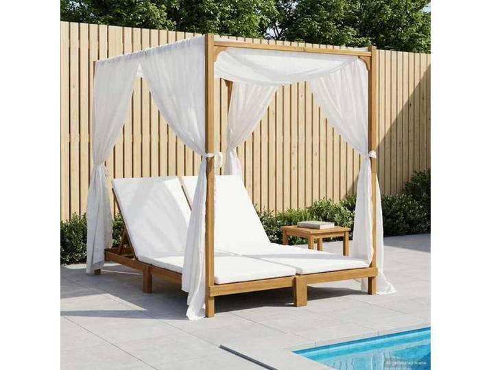 Transat double avec auvent et rideaux Bois d'Acacia Massif 3407794