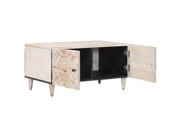 Couchtisch Weiß 80 x 50 x 40 cm Holz aus Mango Fester Rahmen, rechteckige Arbeitsplatte, Wohnzimmer, Dekorationen, Bücher, Morgenkaffee, einfache Pflege