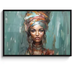 POSTER MIT RAHMEN Frau - Kunst - Schmuck - Porträt 120x80 cm