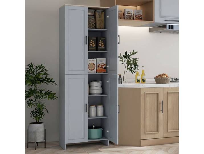 Armoire de cuisine - AKOZON - 10100 - 4 portes - 6 étagères réglables - Gris 60x30x170 cm