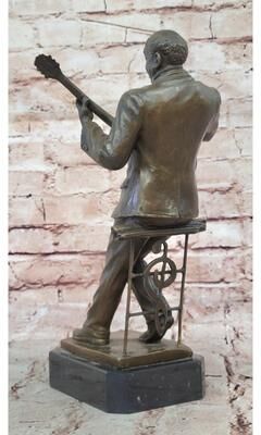 Bronzhaus African American Black Folk Musician Playing Guitar Bronze Sculpture