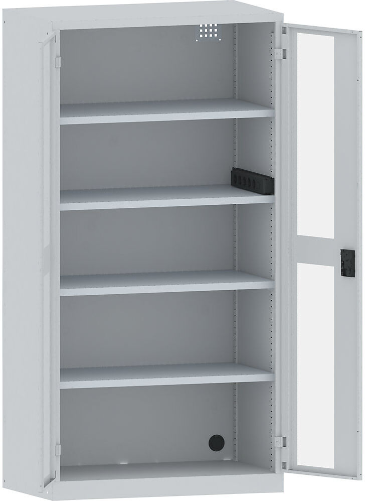 Akku-Ladeschrank, 4 Fachböden, Sichtfenstertüren, Energieleiste seitlich, grau LISTA