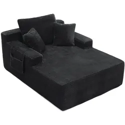 MODFU Liegesofa Cord Schwarz mit Federkern und Seitentaschen