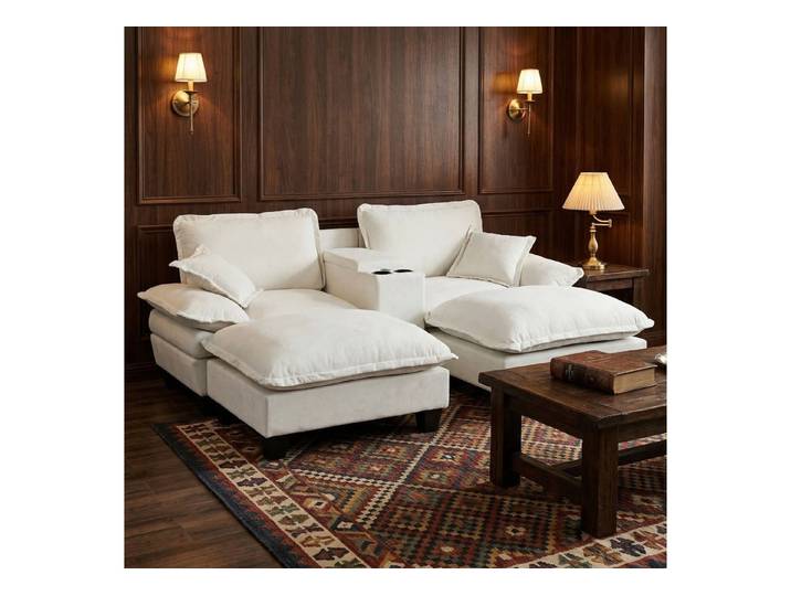 OKWISH Sofa Segelboot-Sofa, mit Segelboot-Design, inklusive 2 beweglichen Ottomanen & 2 weichen Kissen 1 Teile