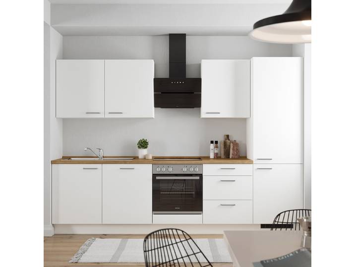 Küchenzeile High-Line Touch Variante C 300cm Ausrichtung rechts Weiß/Alpinweiß/Eiche Sierra Dekor AEG