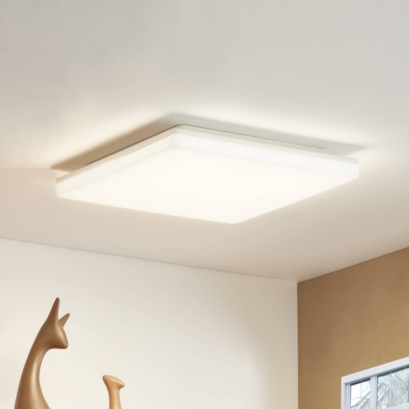 Prios LED ceiling lamp Artin, 33 cm, white, angular, sensor Artin PRIOS, White / opal, Bathroom, Plastic, Modern, Ceiling Light