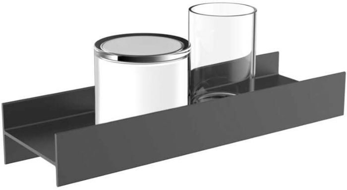 Emco Aura Glashalter/Flüssigseifenspender 853113400 schwarz matt, Kristallglas klar, mit Stülpbecher Kristallglas satiniert