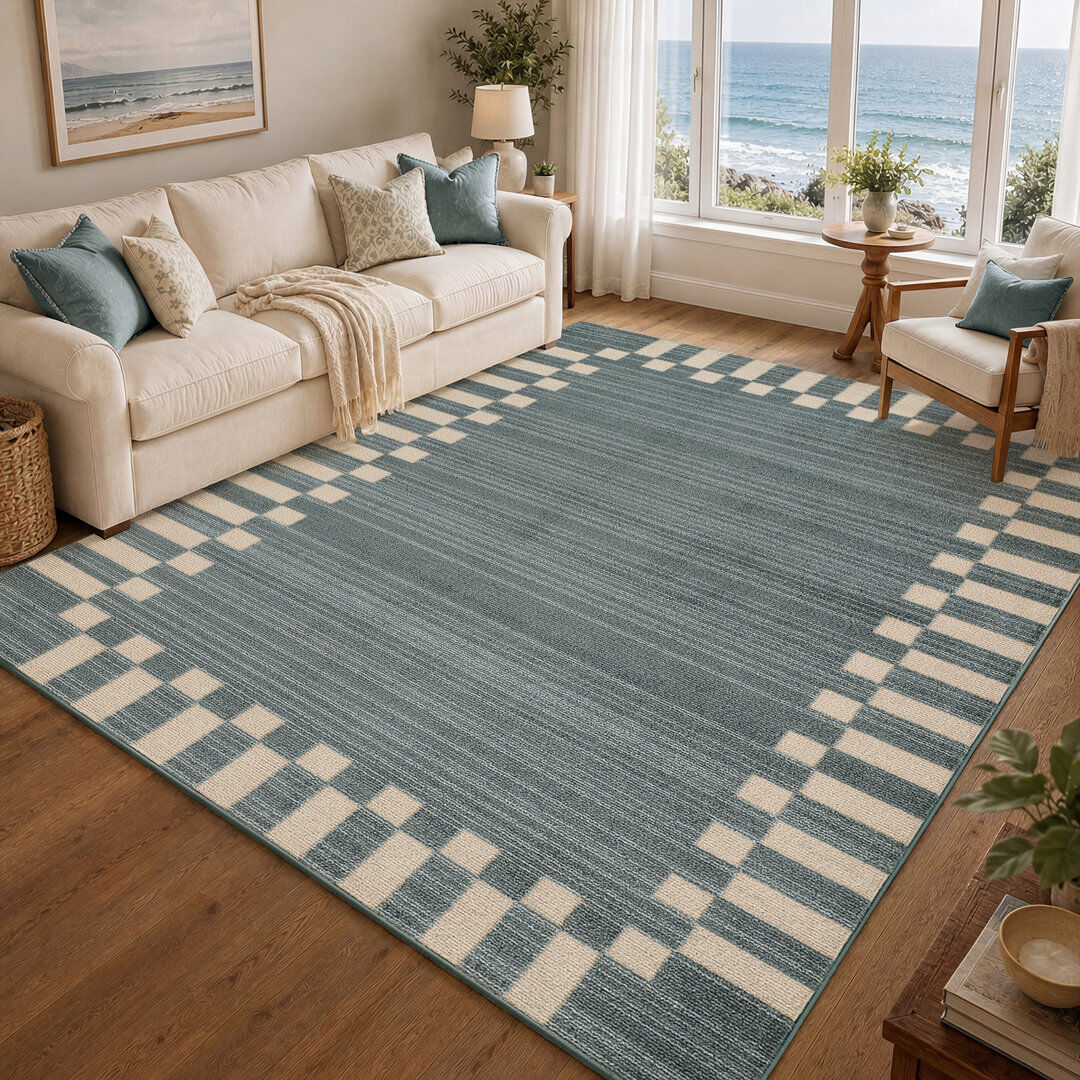 Latitude Vive Fifth Avenue Check Border Rug Blue,Off-White Rectangle 200 x 275 cm