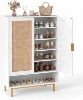 Costway 43 Inch 6-Tier Tall Shoe Cabinet with Double Doors-White