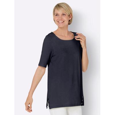 Kurzarmshirt CLASSIC BASICS "Kurzarm-Shirt", Damen, Gr. 46, blau (marine), 100% Baumwolle, unifarben, U-Boot-Ausschnitt, Shirts