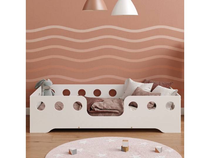 Lit pour enfants 90x190 BLANC TILA 4 Lit Simple Lit au sol eco Lit Montessori Lit pour tout-petits Expédition rapide