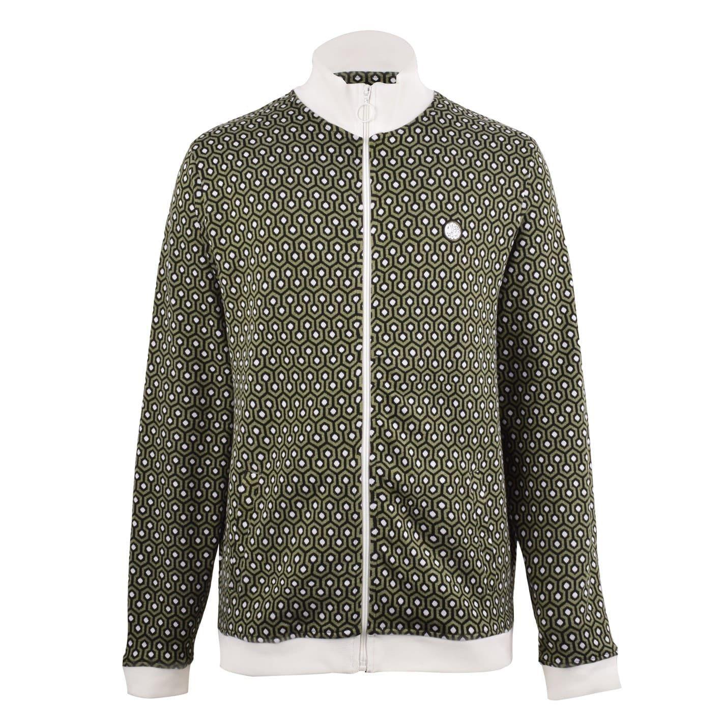 Pretty Green Heren Geometrisch Ritskraag Trainingsjack (Groen)