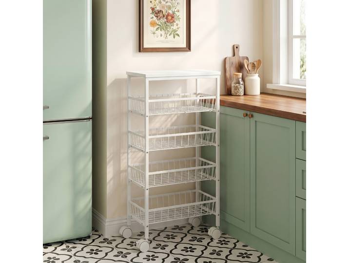 HOMCOM Chariot Métal 4 Paniers Extractibles Blanc 40x24x82cm