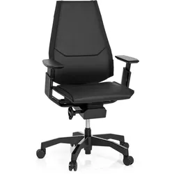 hjh OFFICE High End Bürostuhl GENIDIA BLACK Leder mit Armlehnen