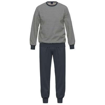 Pyjama AMMANN "Herren Pyjama lang, Rundhals Nightwear / Frottee", Herren, Gr. 50, blau (dunkelblau), Obermaterial: 100% Baumwolle CO., Homewear-Sets Pyjama