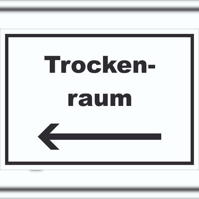 HB-Druck Trockenraum Schild mit Text und Richtungspfeil links Wäsche trocknen waagerecht A1 (594x841mm)