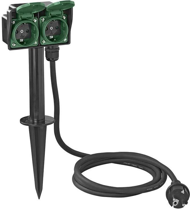 ProPlus Buitenstopcontact Schuko 2-voudig zwart met 2 meter kabel