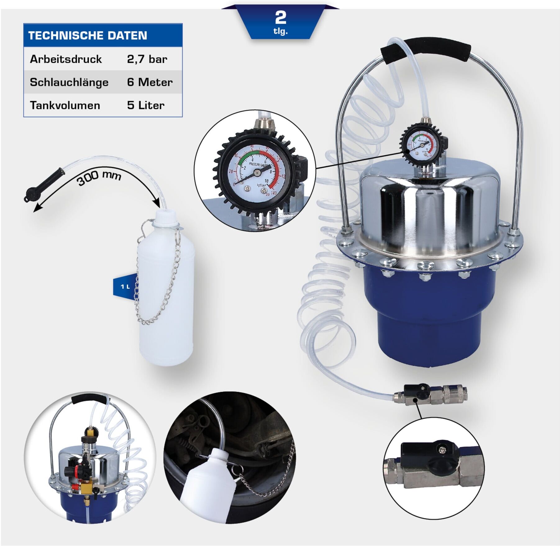Brilliant Tools Druckluft-Bremsentlüftungsgerät mit Auffangflasche (BT701260)