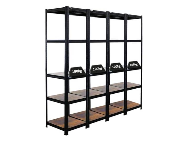 PROREGAL Mega Deal 4X Vintage Series Schwerlastregal Ragnar HxBxT 180x45x45cm Fachlast 100kg Vintagebraun-Schwarz, Kellerregal, Steckregal, Garagenregal, Lagerregal
