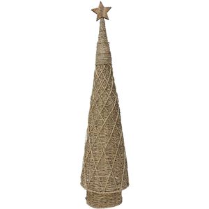 Frank-Flechtwaren Weihnachtsdeko 521025, Tanne Flechtkunst, Tannenbaum aus Seegras mit Holzstern, 24 x 97 cm