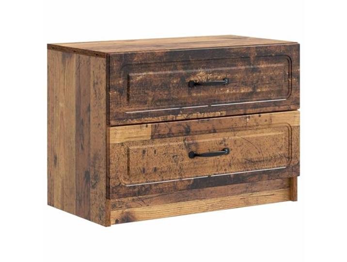KDVXBCQJH Nachttisch mit 2 Schubladen Altholz-Optik 62x34,5x44,5cm Stilvoller Beistelltisch für Ihr Schlafzimmer mit zwei geräumigen Schubladen und eleganten schwarzen Griffelementen.