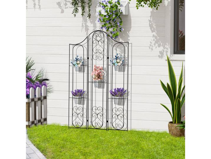 Outsunny Support Plantes Métal Fer Forgé 5 Pots Inclus
