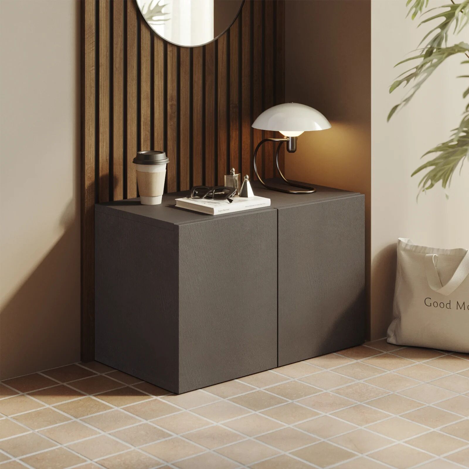 garneroarredamenti Panca da terra ingresso 63x35h cm 2 ante ossido nero Sunset
