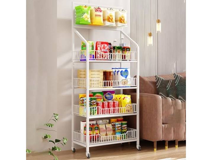 Snack-Organizer, 4-lagiger Snack-Regal-Organizer(White,55.1x23.6in/140x60cm)