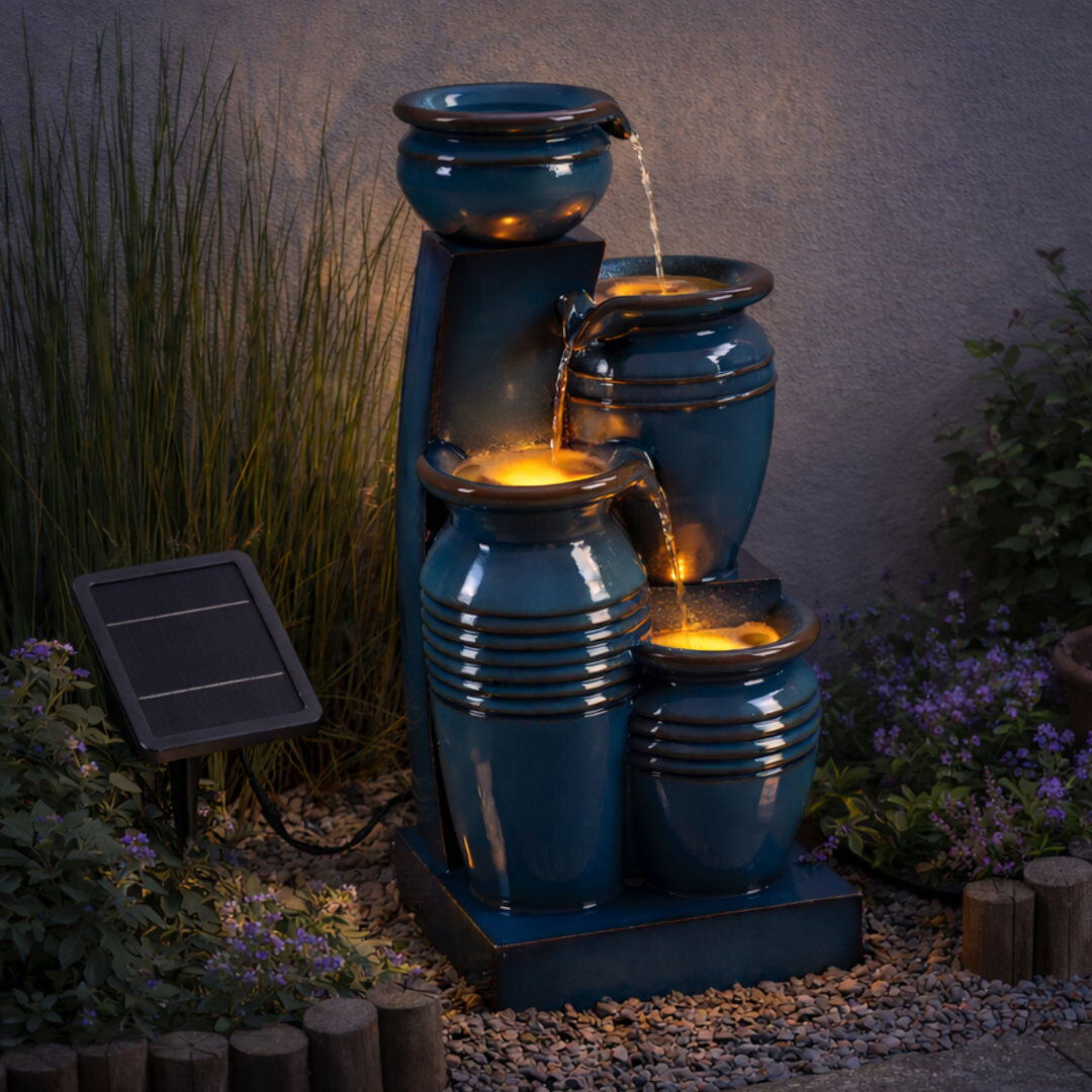 Teamson Home 4-Tier Outdoor Solar Cascade Water Fountain with LED Lights Blue 73cm H X 31.5cm W X 28.5cm D