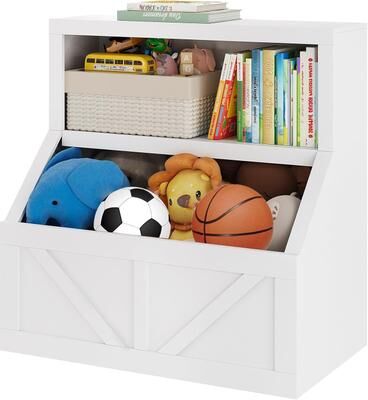 Garvee 2-Tier Kids Bookshelf & Toy Organizer with Cabinet, White
