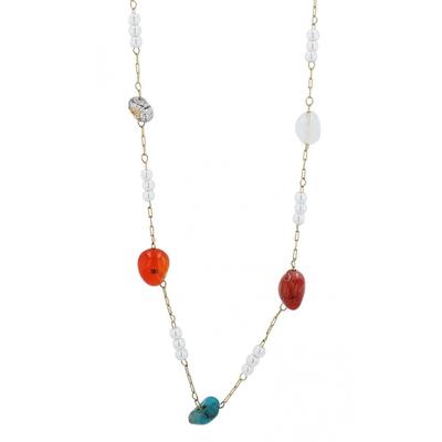 Kette mit Anhänger ADELIA´S "Damen Edelstahl Halskette mit Anhänger mit Perle unbekannt cm", gold (gold, perle), Halsketten, Damen, Edelstahl