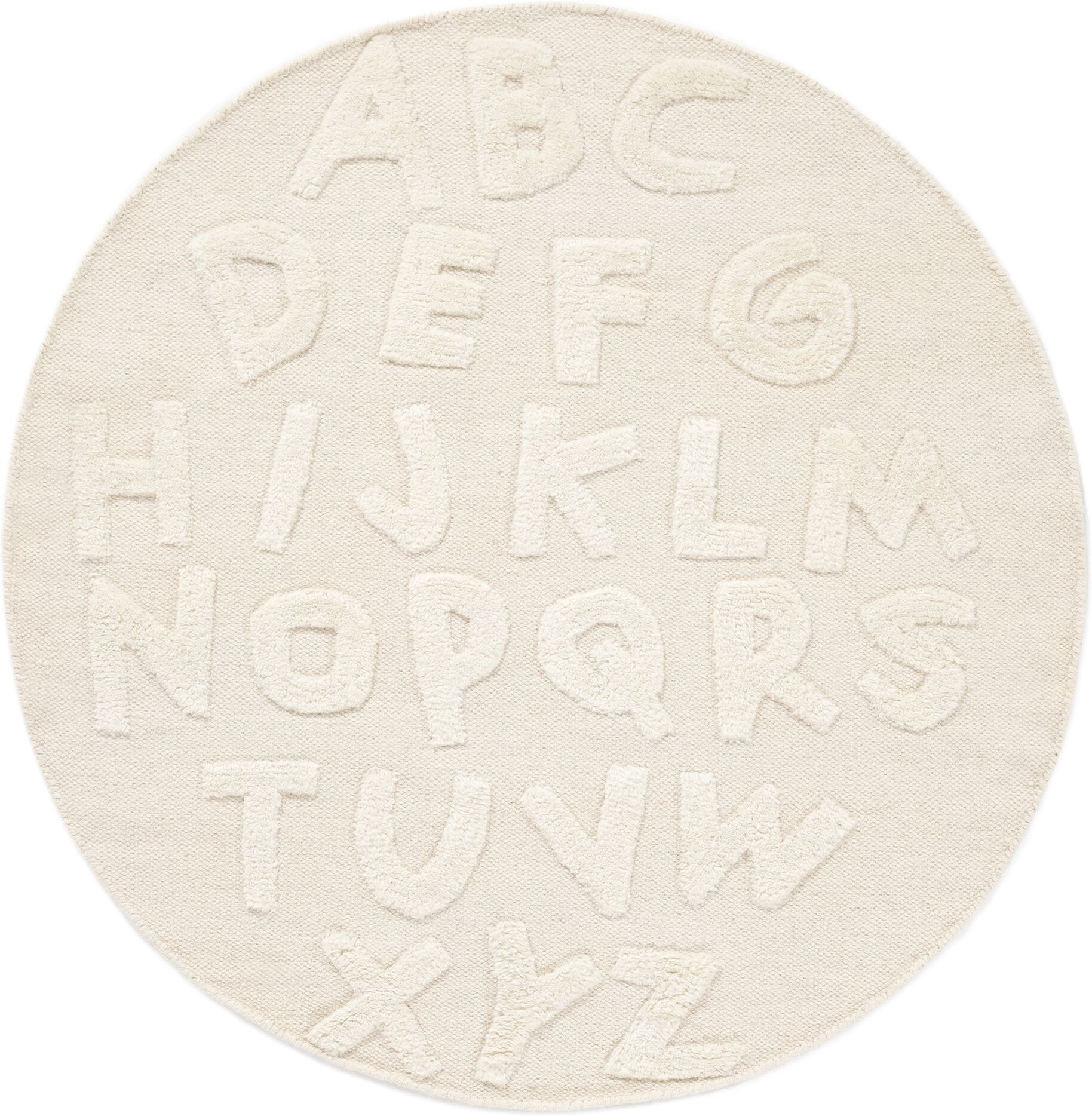 Kinderteppich CARPETFINE "ABC Alphabet", beige (creme), H:6mm Ø:90cm, Obermaterial: 100% Wolle, Teppiche, Kinderteppich creme Ø 90cm 1 Stk., 6mm, Ø 90cm