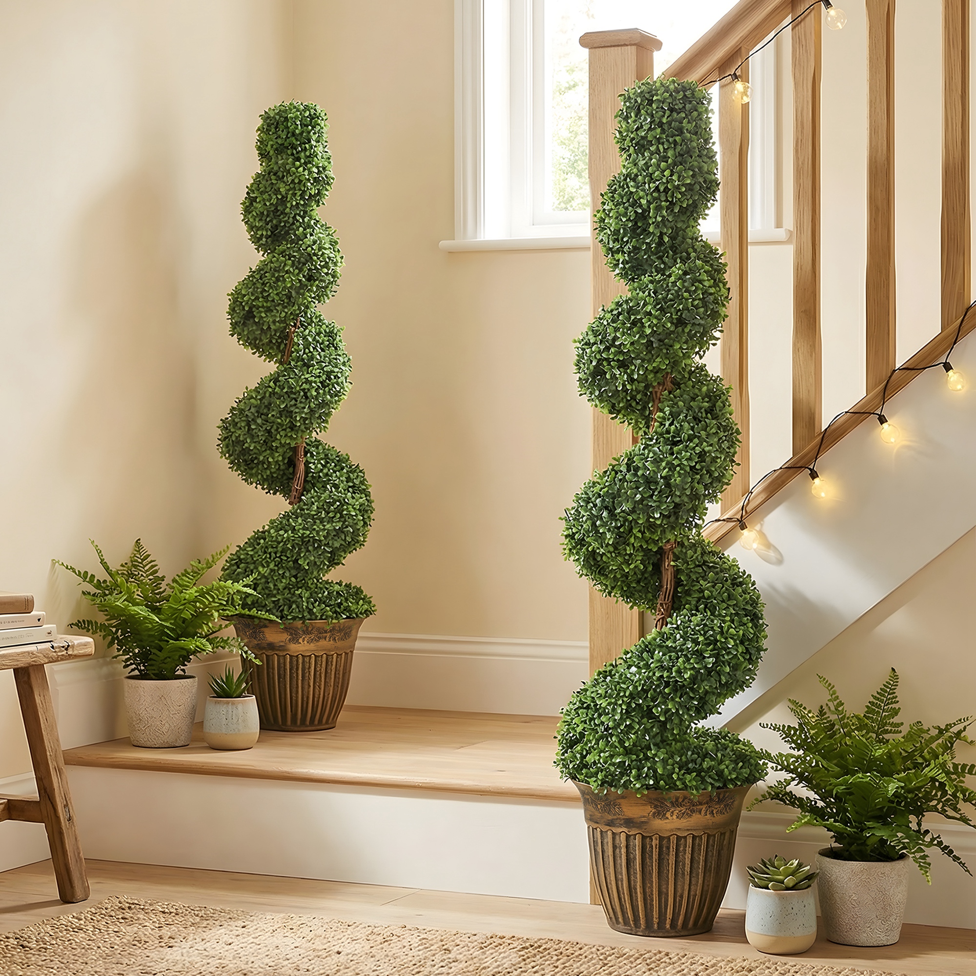 Homcom Set 2 Piante Finte di Bosso a Spirale 120cm con Vaso Incluso, per Decorazione Interno ed Esterno, Verde   Aosom Italy